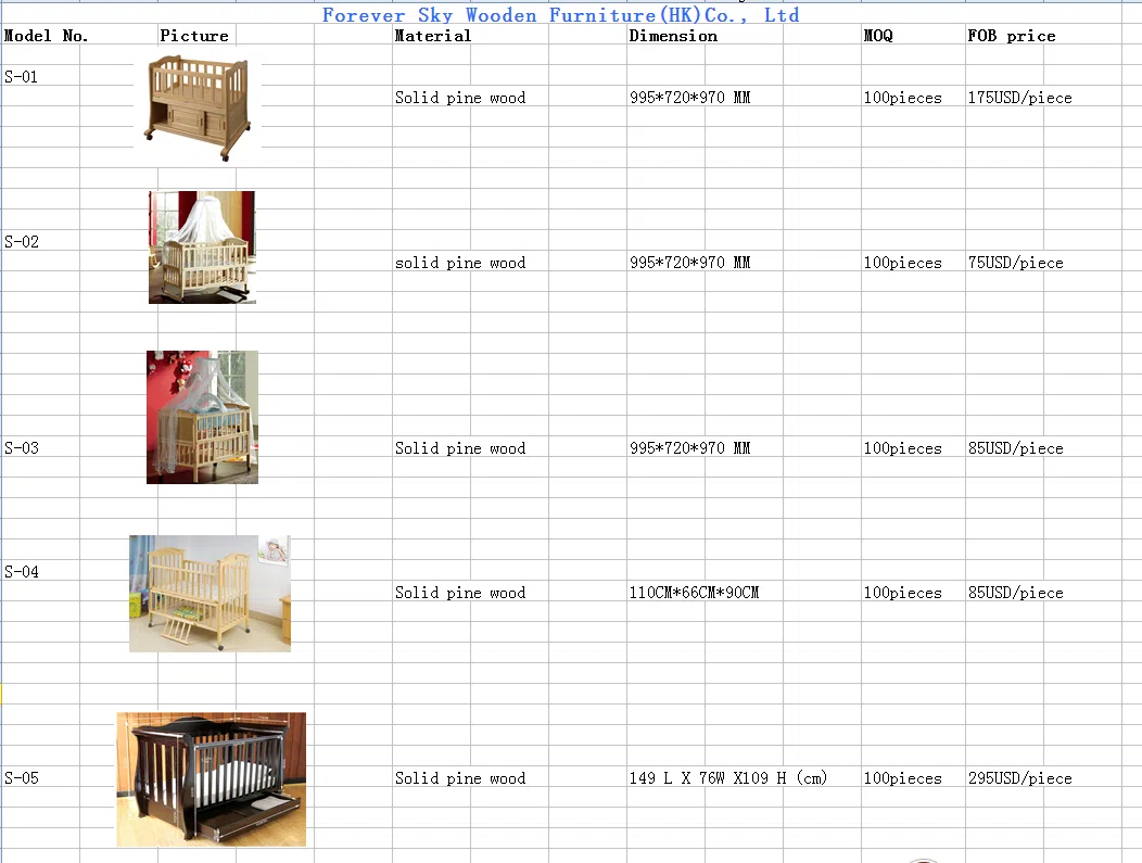 Mixed catalogues and selections Baby cot price list.